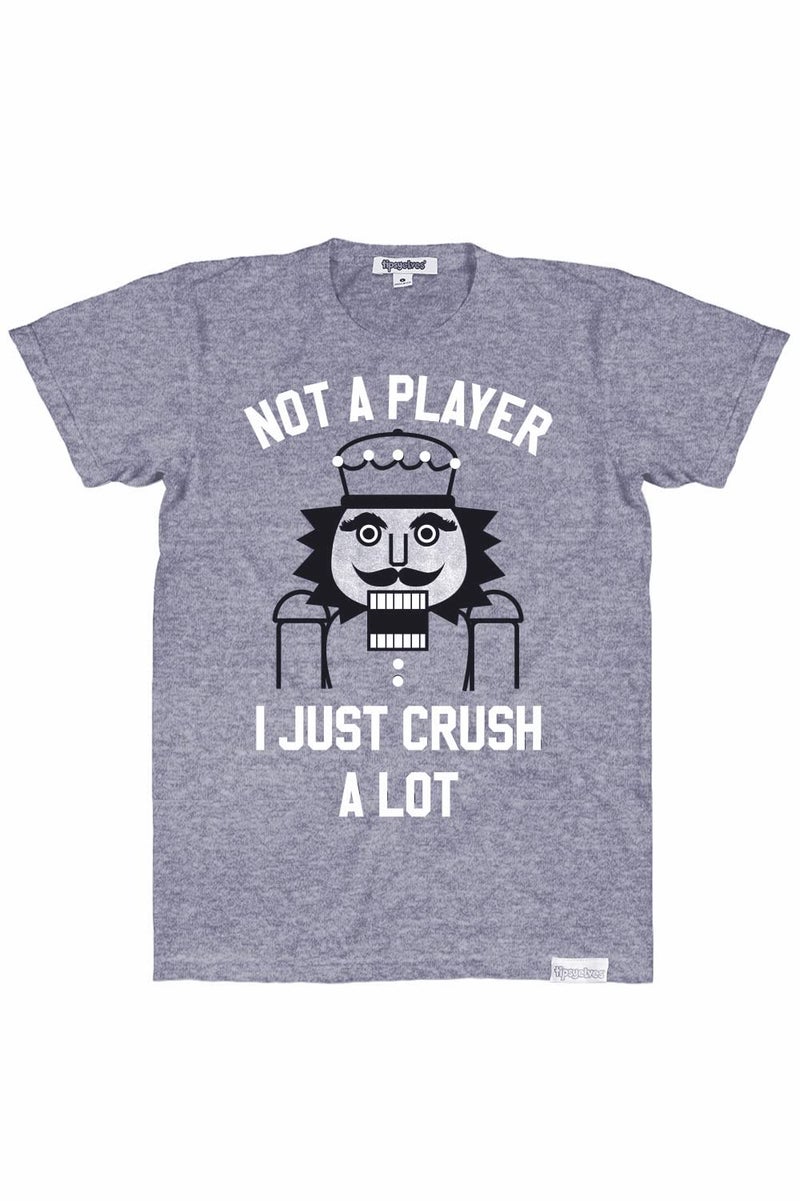 Tipsy Elves Grey Not A Player, I Just Crush A Lot T Shirt for Men Size Large - Image 1